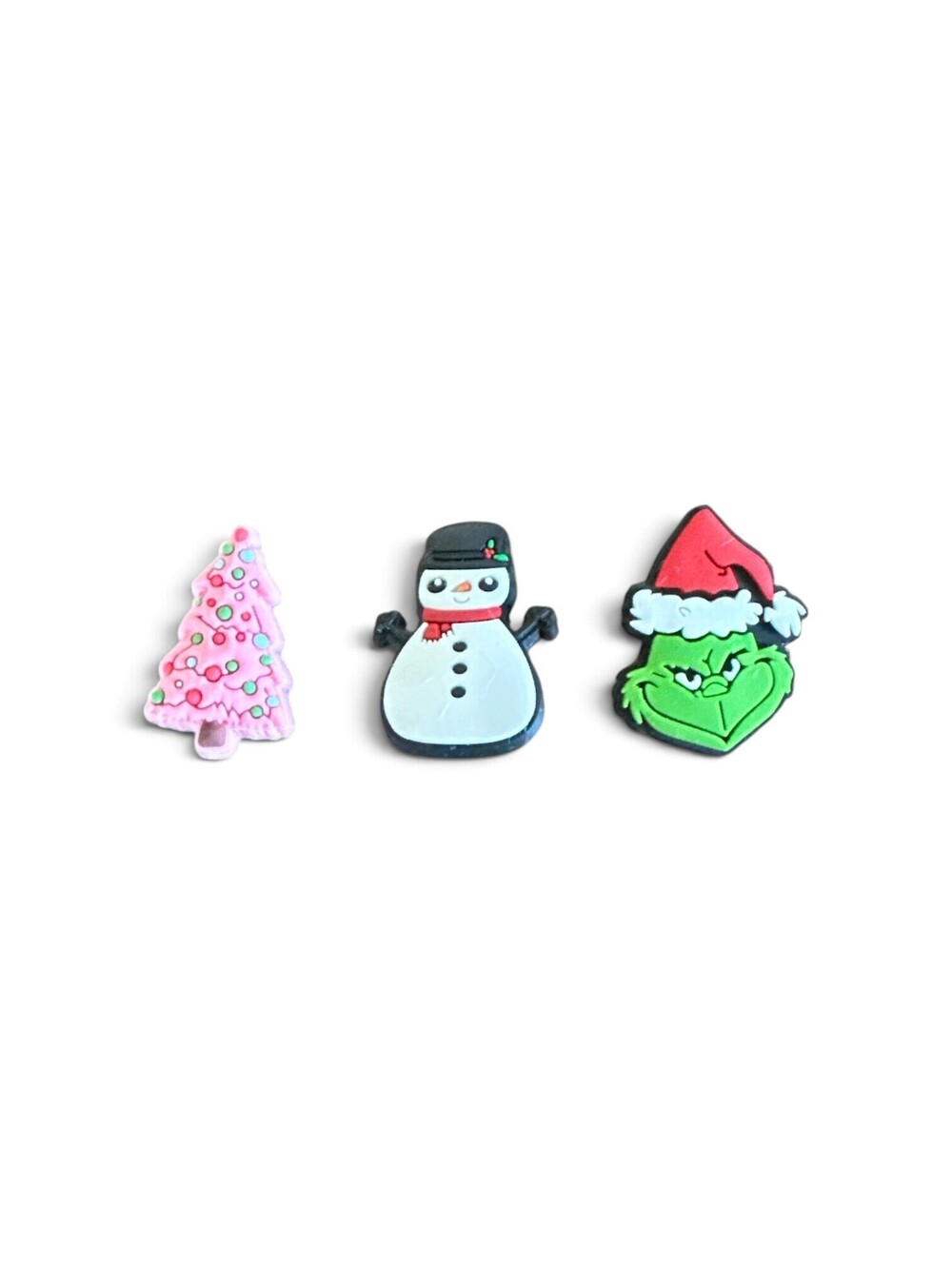 Christmas Shoe Charms Lot of 3 Grinch Snowman Pink Tree Holiday Croc Style